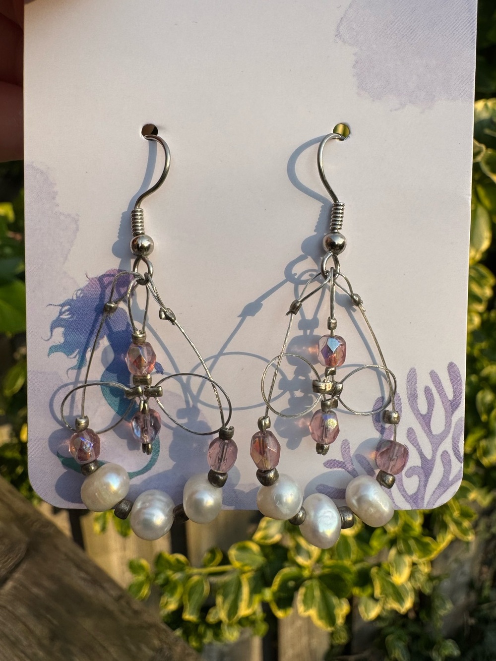 Silver Tone Freshwater Pearl and Pink Crystal Bead Earrings - Y2K Indie Craft
